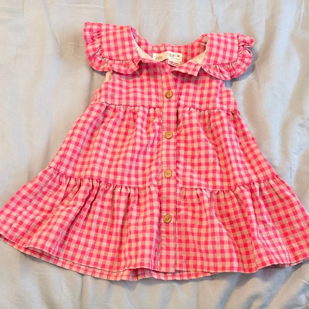 Zara Girls 12/18M Pink Checkered Dress